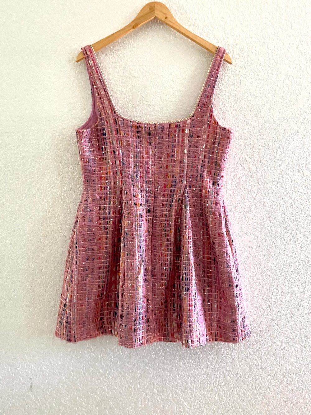NWT Maeve Anthropologie Pink Sequin Tweed Fit and Flare Mini Dress Sz 14 - Picture 10 of 16